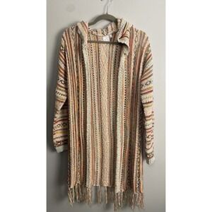 F.A.A. Womens BOHO Knit Fringe Cardigan Sweater Open Front Cowgirl Festival S/M